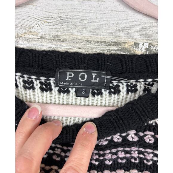 POL Women’s S Black Pink Distressed Long Sleeve Cotton Boho Sweater NEW - Picture 3 of 4